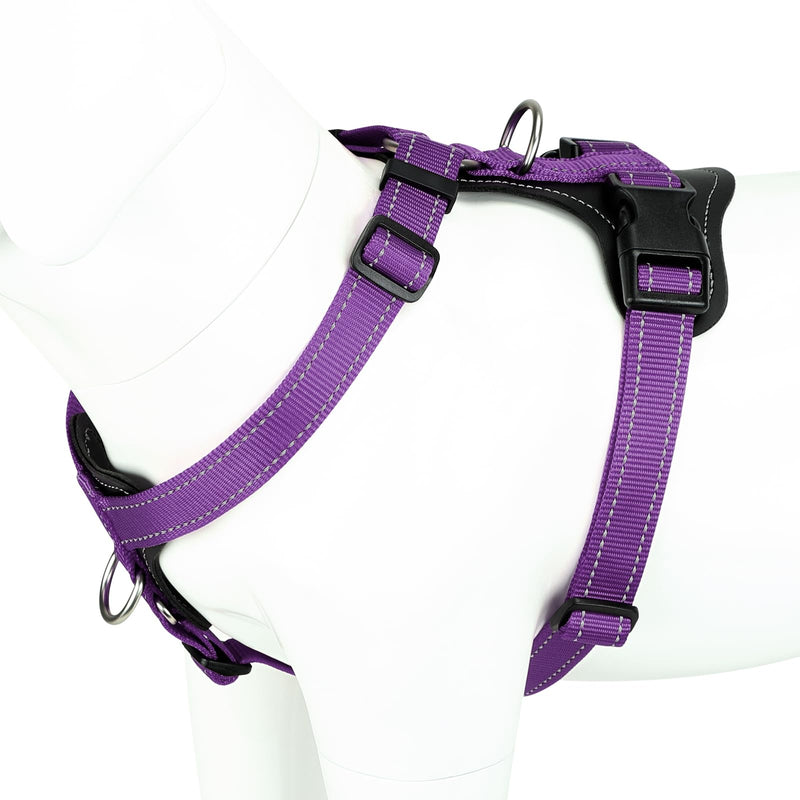Plutus Pet Adjustable No Pull Dog Harness with Leather Accents, Heavy Duty Reflective Nylon Vest for Training, Hiking, Easy Walk Harness for Small, Medium, Large Dogs (Purple, S) Purple - PawsPlanet Australia