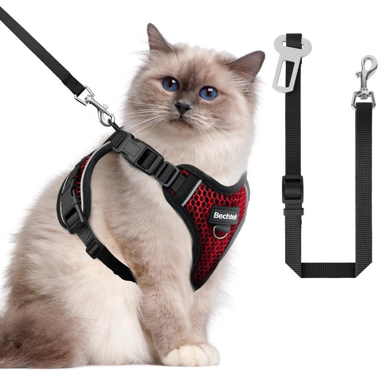 at Harness and Leash for Walking Escape Proof Soft Adjustable Cat Leash Breathable Honeycomb Structure Comfortable Vest Easy to Wear Kitten Harness for Outdoor Travel, Honeycomb Red, M Medium (13-18lb) - PawsPlanet Australia