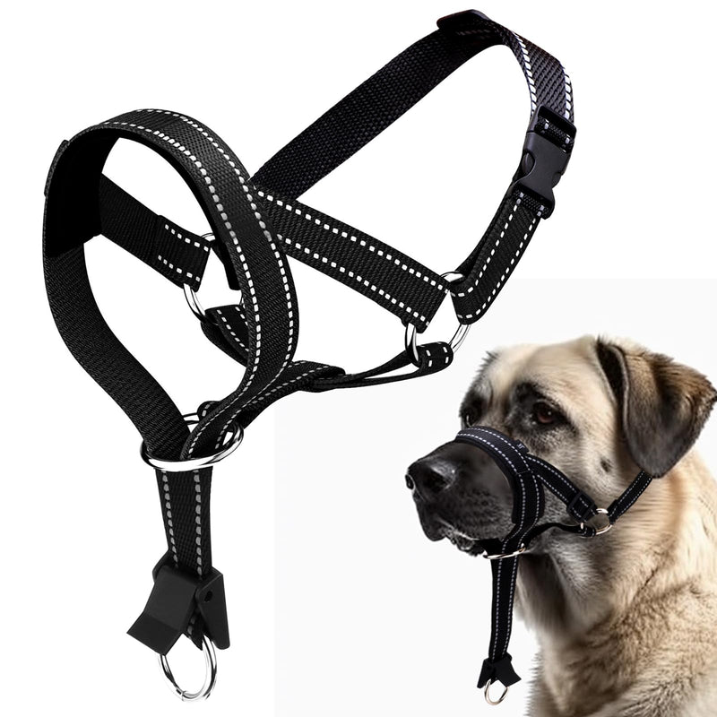 Dog Headcollar, Anti-Pull Dog Collar, Adjustable Reflective Dogs Muzzles, No Pull Mouth Harness with Training Leash, L (Black) Black - PawsPlanet Australia