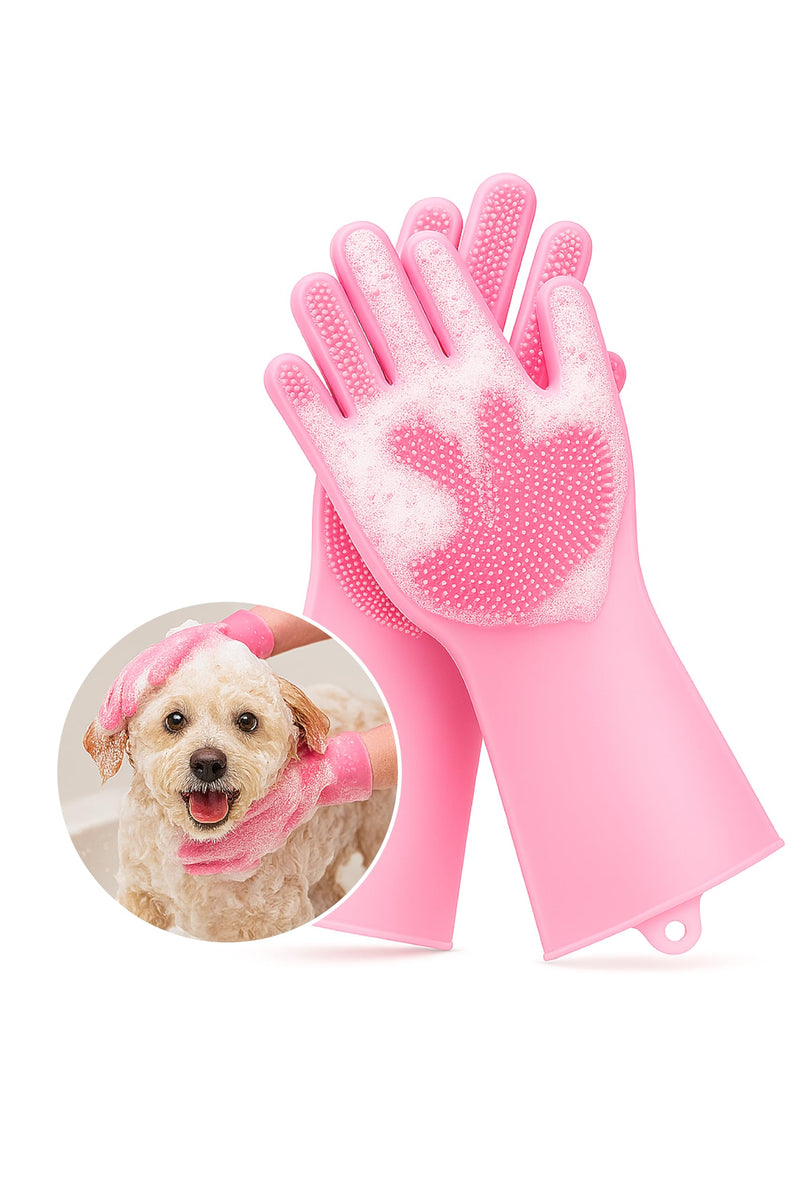 Pet Grooming Glove for Dogs & Cats – Deshedding Brush & Hair Remover with 3,000 Soft Silicone Tips – Bathing Mitt for Wet & Dry Use – Heat Resistant & Anti-Slip – Pink - PawsPlanet Australia