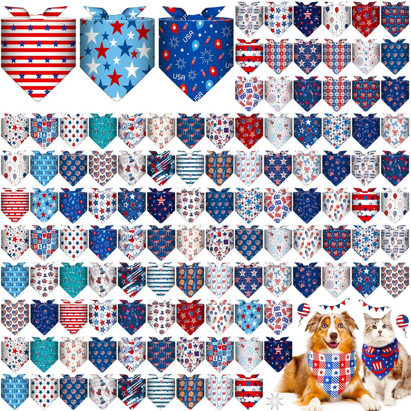Sanwuta 120 Pcs Dog Bandana Bulk Scarf Washable Dogs Bibs Adjustable Kerchief Pet Bandana for Small and Large Party Pet Hawaii Beach Handkerchief Scarf Accessories (4th of July) 4th of July - PawsPlanet Australia