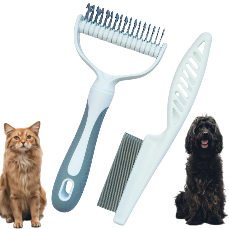 Professional Pet Grooming Tool Kit, Long Haired Dog & Cat Shedding Brush, Undercoat Rake & Detangling Comb Set,Gift For Pets - PawsPlanet Australia
