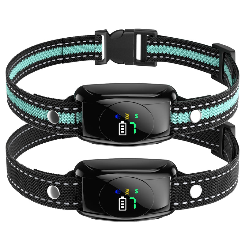 2 Pack No Shock Bark Collar for Large & Medium Dogs - Safe & Humane Dog Bark Collar with Beep & Vibration, 7 Adjustable Sensitivity Levels, 100% IPX7 Waterproof Dog Training Collar (Black Green) Black Green - PawsPlanet Australia