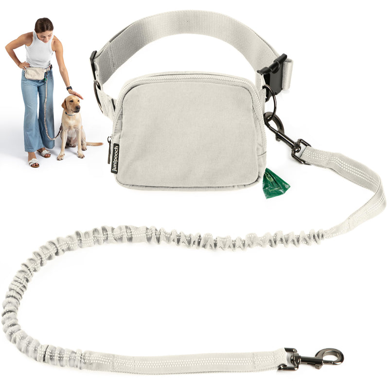 Hands Free Dog Leash with Dog Treat Pouch - Stylish & Trendy Waist Leash for Dog Walking - Wear Around The Waist or Crossbody - Durable & Detachable - Shock Absorbing - Waste Bag Dispenser Ivory - PawsPlanet Australia