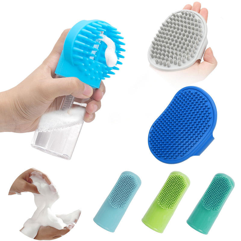 (6 Pcs) ELEGX Pet Grooming Bath Massage Brush with Soap and Shampoo Dispenser Soft Silicone Bristle for Long Short Haired Dogs Cats Shower (Deep blue kit) Deep blue kit - PawsPlanet Australia