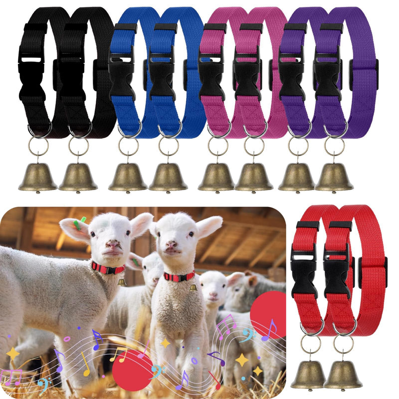 10 Pack Goat Collars with Bells, Horse Sheep Grazing Copper Bells and Adjustable Nylon Collar Set Pet Anti-Lost Loud Bronze Bell for Small Farm Animal Sheep Cow Accessories - PawsPlanet Australia
