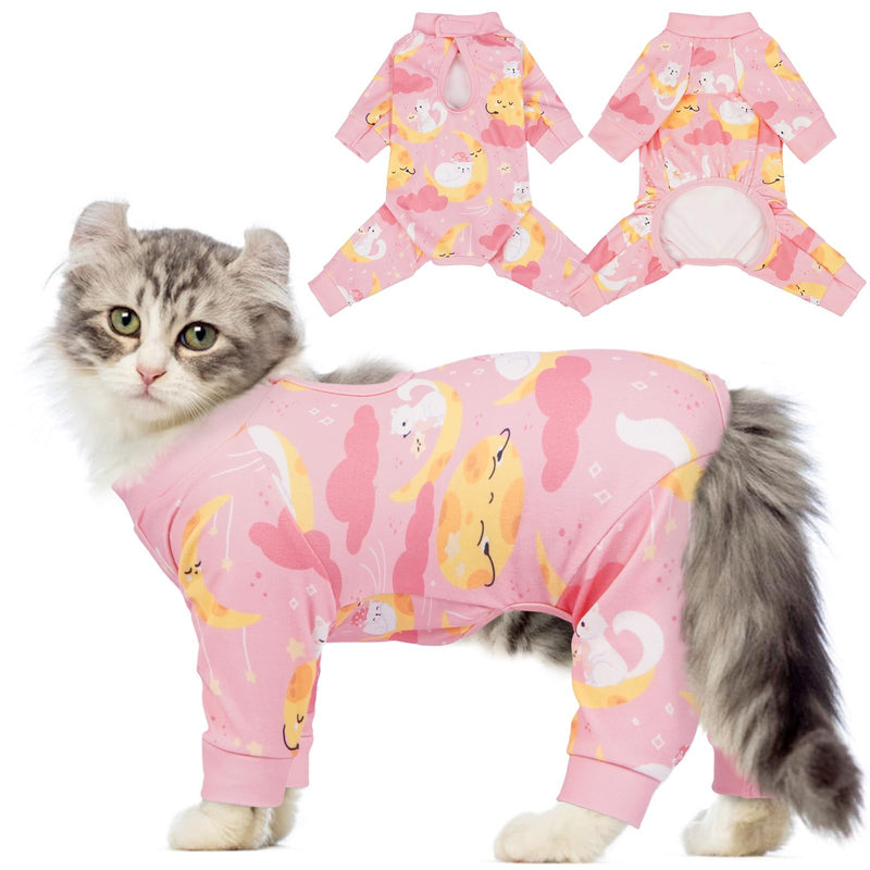 QBLEEV Cat Onesie for Cats After Surgery, Sticky Hair Cat Pajamas for Cats Only, Recovery Suit Shirt for Male Female, Full Body Long Sleeve Surgical Bodysuit, Stop Licking & Shedding Large Pink - PawsPlanet Australia