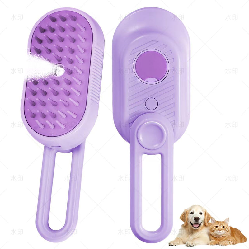 4 in 1 Cat & Dog Steam Brush Kit with 2 Comb Heads - Rechargeable Grooming Brush for Long/Short Hair Shedding, Anti-Static Steam Spray & Foldable Handle, Pet Spa Cleaning Tool (Purple) Purple - PawsPlanet Australia