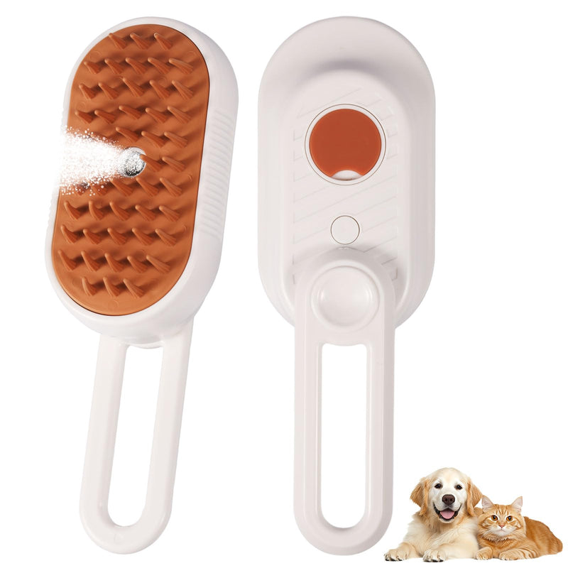 4 in 1 Cat & Dog Steam Brush for Long/Short Hair Shedding - Rechargeable Pet Grooming Brush with Anti-Static Steam Spray, Foldable Handle & Dual Massage Modes for Home Pet Spa Cleaning Off-white - PawsPlanet Australia