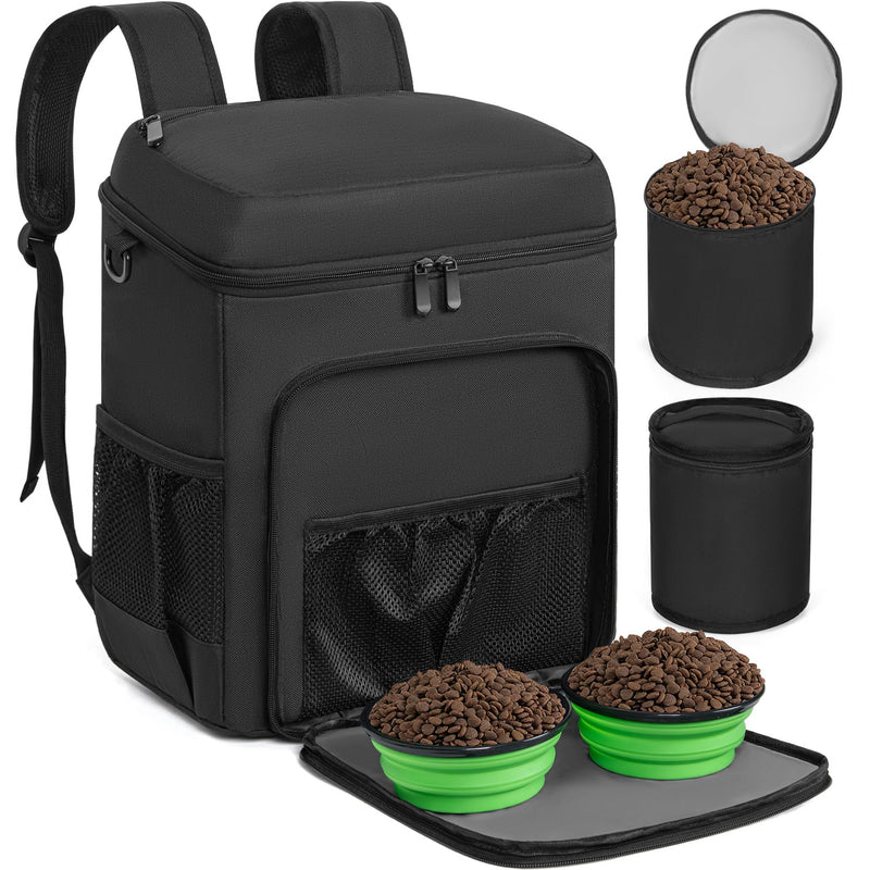 ANILD Dog Travel Backpack - Airline Approved Double-layer Pet Travel Backpack with 2 Food Storage Bag and 2 Foldable Silicone Bowls for Hiking & Camping Black - PawsPlanet Australia