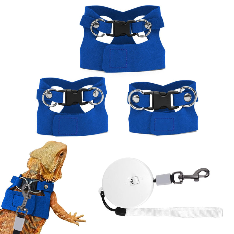 3 Pack Bearded Dragon Leash and Harness Set, Retractable 9.8FT Leash with 3 Sizes Adjustable Soft Harness for Reptile Small Animals Outdoor, Cute Lizard Vest Clothes for Reptile Lovers -Blue Blue - PawsPlanet Australia