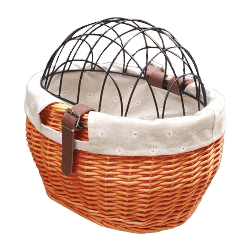 Wicker Bike Basket for Small Dogs Cats Pet Carrier Front Basket with Wire Mesh Cover (Honey Color) Honey color - PawsPlanet Australia