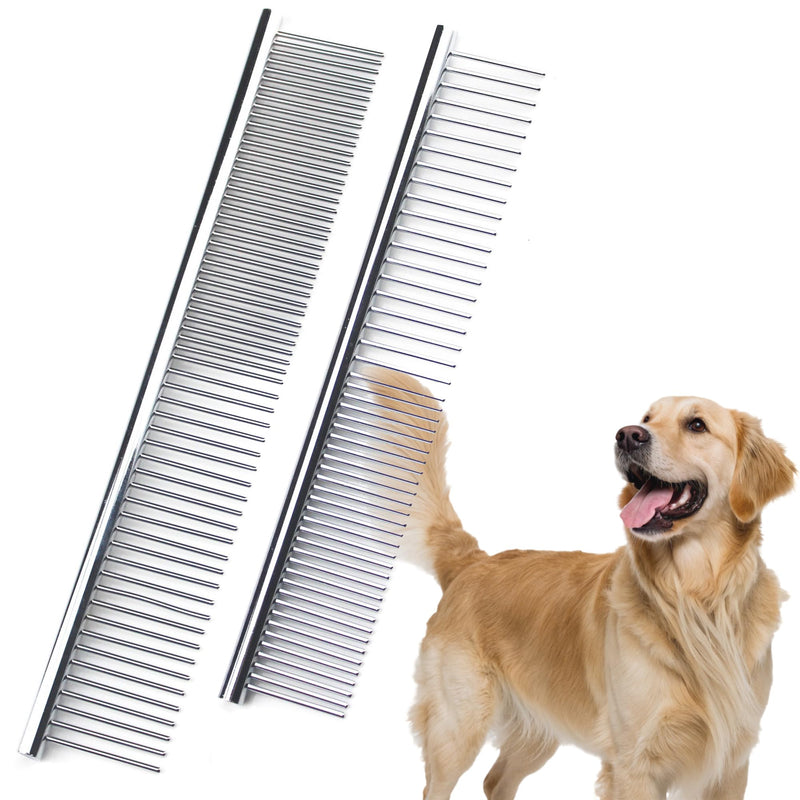 Dog Comb to Remove Tangles and Knots, Cat Comb with Stainless Steel Teeth and Non-Slip Handle, Dog combs for grooming matting for Long Haired Pets (Large & Small) Large & Small