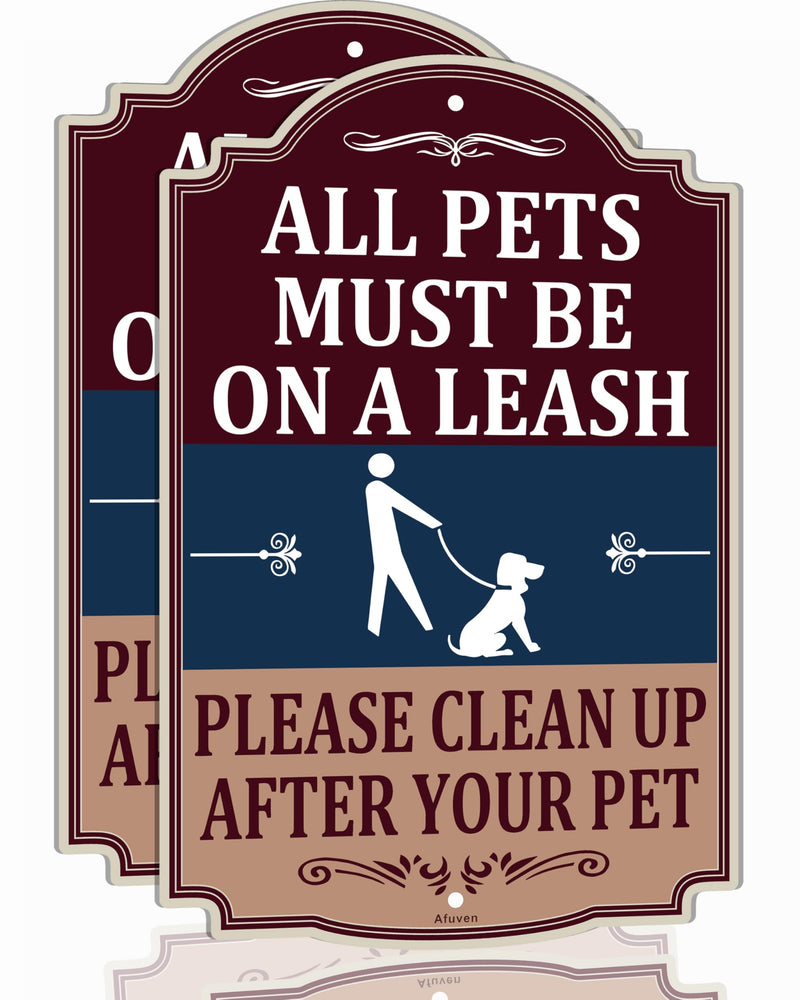 All Pets Must Be On A Leash Please Clean Up After Your Pet Signs No Dog Poop Pee 12" x 18" Metal Rust Aluminum Waterproof Easy Mounting Outdoor Use 2 Pack