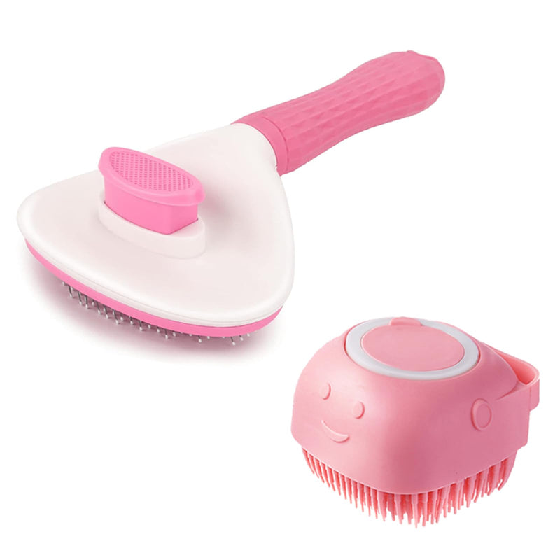 2 Piece Pink Dog Bath Supplies with Dog Brush and Shampoo Brush 2Pack