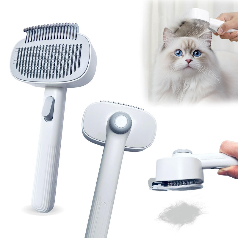 2-in-1 Dog & Cat Grooming Brush – Adjustable Deshedding Comb & One-Touch Clean | Skin-Safe Rake for Mats, Tangles, Shedding | Long/Short Hair Pets - PawsPlanet Australia