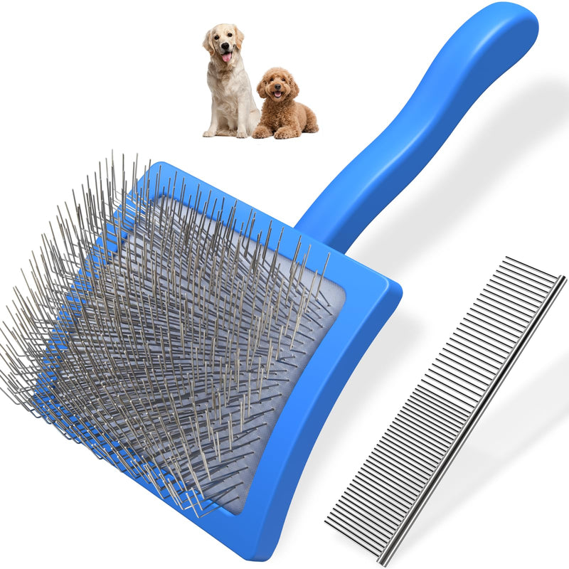 2PCS Slicker Brush for Dogs & Pet Comb,Professional Dog Grooming Brush (Goldendoodles,Poodles,Labradoodles) with Extra Long Pins to Effectively Remove Tangles, Knots and Mats (Blue Large) Blue Large - PawsPlanet Australia