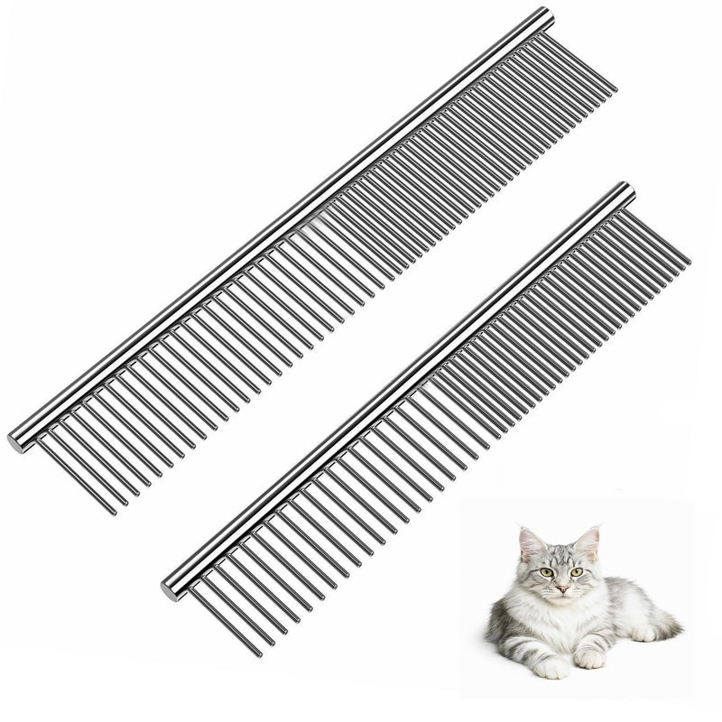 Dog Comb and Cat Combs Stainless Steel Teeth, Grooming Tool for Long & Short Hair, Dematting Comb for Dogs, Removes Tangles & Knots (Small and Large Silver) Small and Large Silver