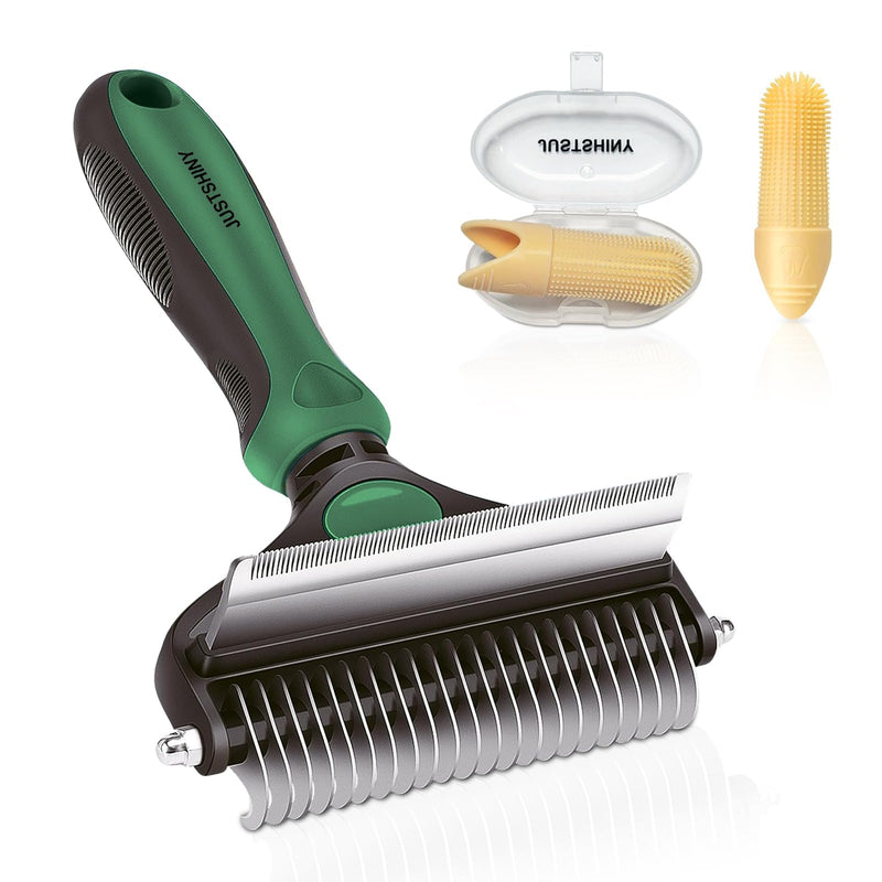 Pet Grooming Set – 1 Brush + 2 Toothbrushes (Soft & Finger) for Dogs & Cats(green handle) green handle - PawsPlanet Australia