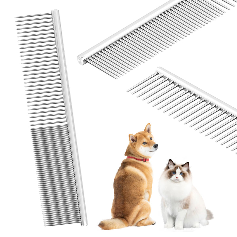 Pet Grooming Comb with Rounded Ends Stainless Steel Teeth for Dogs & Cats,Wide & Dense Teeth for Removing Tangles, Knots,Undercoat,Flea,Metal Dematting Tool For Long,Short Haired Dog Cat and More 6.3'' X 1'' - PawsPlanet Australia