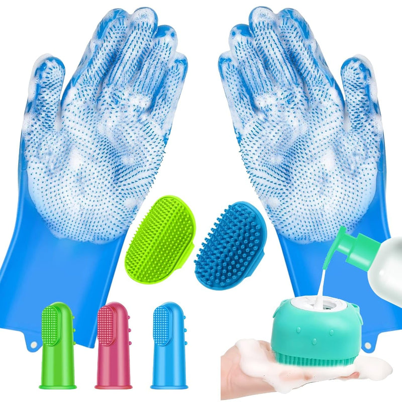 8Pcs Grooming Kit for Dog Cat & Horse|Dog Bathing Supplies|Dog Grooming Brush|Dog Bath Brush for Short & Long Hair|Dog Scrubber Brush for Bath |Dog Shampoo Brush|Dog Cleaning Gloves(sky blue) - PawsPlanet Australia