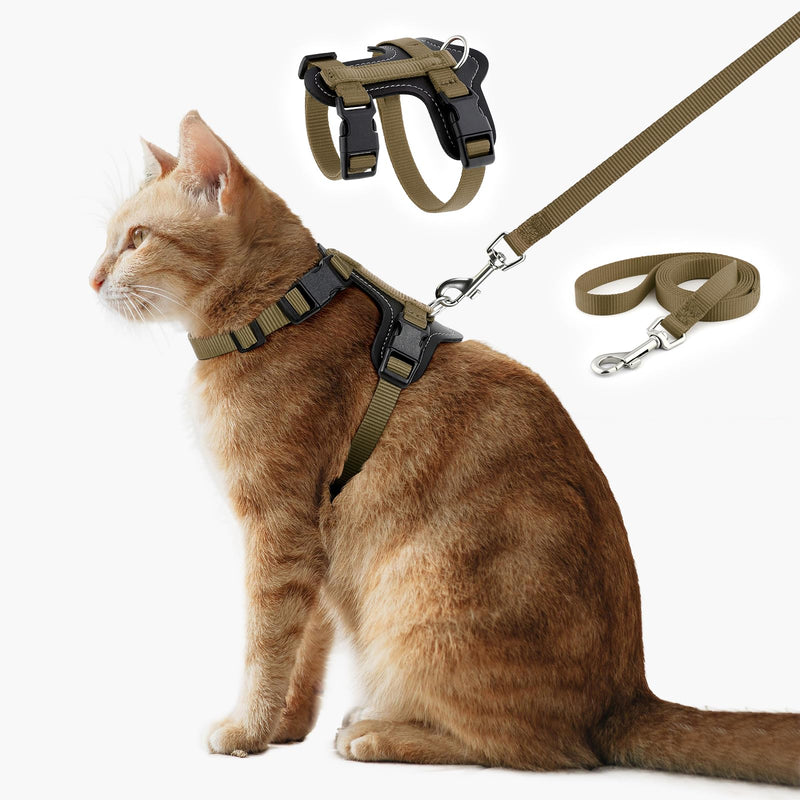 Plutus Pet Adjustable Cat Harness and Leash Set, Quick Release, Escape Proof Nylon Vest with Leather Trim for Kitten, Small Medium Large Cats, Brown - PawsPlanet Australia