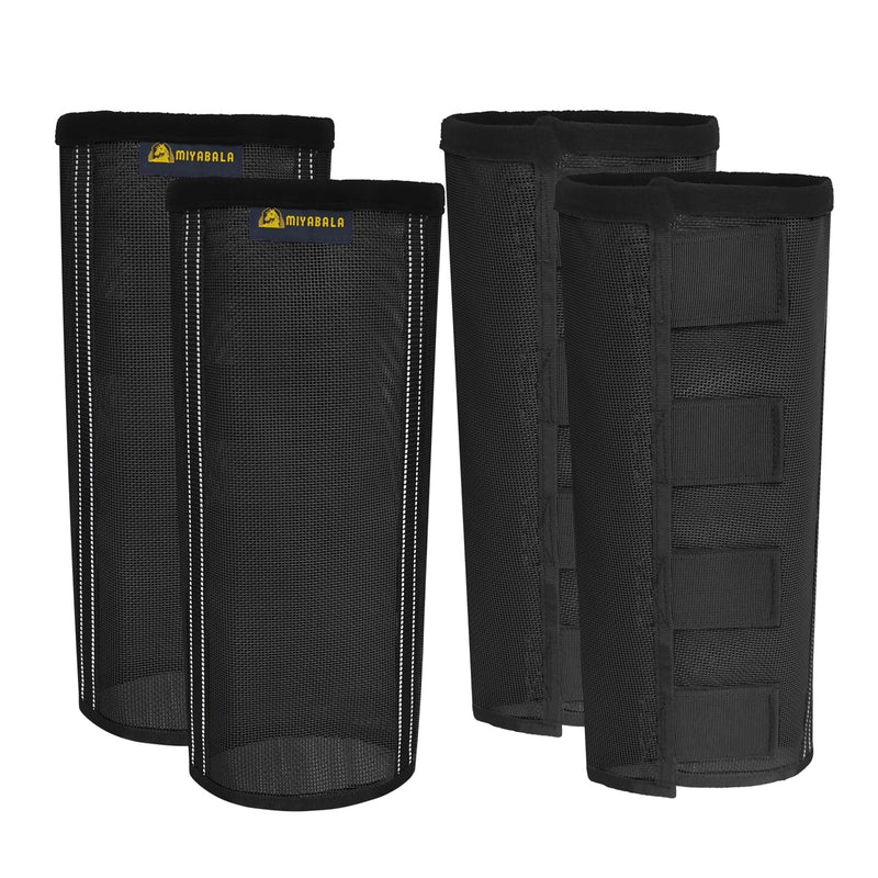 Fly Boots for Horses Set of 4,Extra Tough Mesh Horse Fly Boots with 2 Built-in Metal Supports,Breathable Fly Leggings for Horses with Fleece Trimming and Reflective Webbing (Black, Large) Black - PawsPlanet Australia