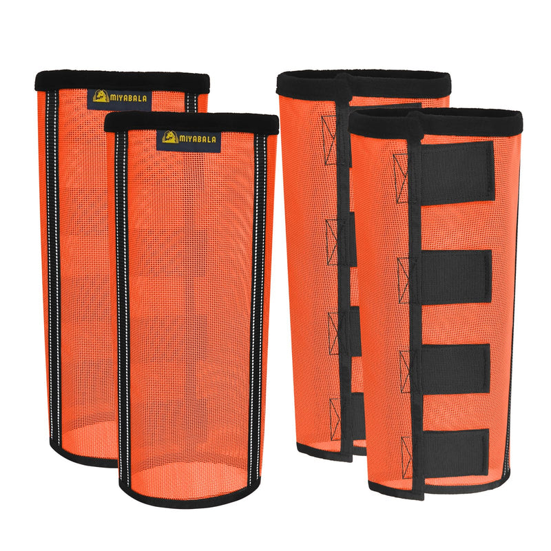 Fly Boots for Horses Set of 4,Extra Tough Mesh Horse Fly Boots with 2 Built-in Metal Supports,Breathable Fly Leggings for Horses with Fleece Trimming and Reflective Webbing (Orange, Large) Orange