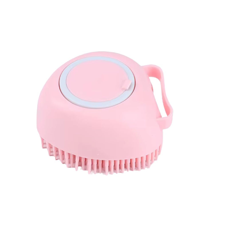 Dog & Cat Bath Brush with Built-In Shampoo Dispenser - 2-in-1 Silicone Pet Grooming Massage Brush for Anxiety Relief & Deep Cleaning - Luxury Spa Treatment (Pink) Pink