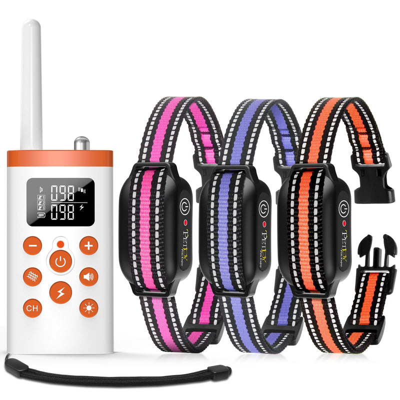 PetJoy 3 Dog Shock Collar with Remote, Dog Bark Collar for Large Dog, Automatic Bark Collar 3 Packs, Bark & Shock Collar 2 in 1 - Auto Mode with 5 Sensitivity Levels Orange - PawsPlanet Australia