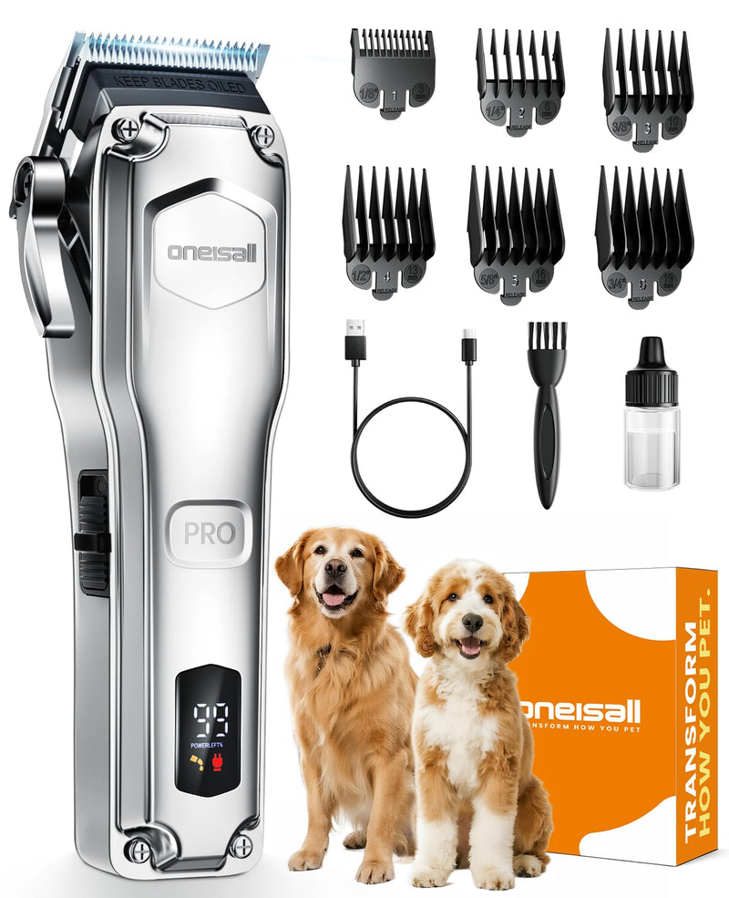 oneisall Dog Clippers for Grooming Thick Hair,Low Noise Dogs Grooming Kit with Detachable Stainless Steel Blade,Dog Shaver for Thick/Matted/Knotted/Fine/Wave/Curly Hair,PC18 - PawsPlanet Australia