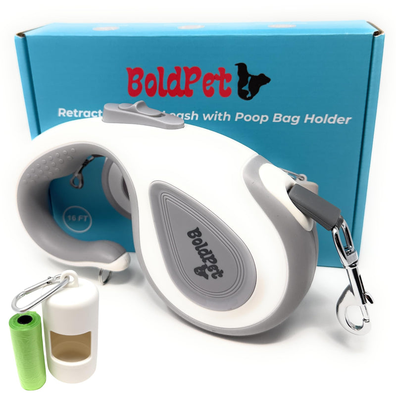 BoldPet® Retractable Dog Leash with Poop Bag Holder for Dogs up to 100 lbs - Heavy Duty 16 Ft Nylon Tape with 360°Tangle-Free Swivel Hook - Anti-Slip Ergonomic Handle for Comfortable Control - PawsPlanet Australia