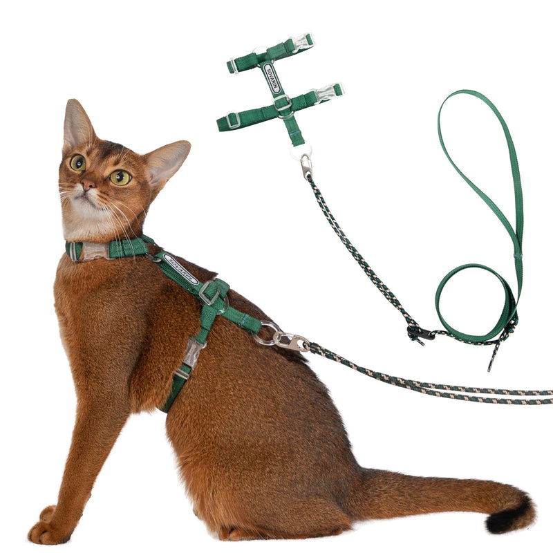 Cat Harness and Leash Set - Green Lightweight Soft Kitten Harness Escape Proof, Adjustable Travel Pet Harness for Walking，Easy Control Comfortable Outdoor (Green, One Size Fits All) - PawsPlanet Australia