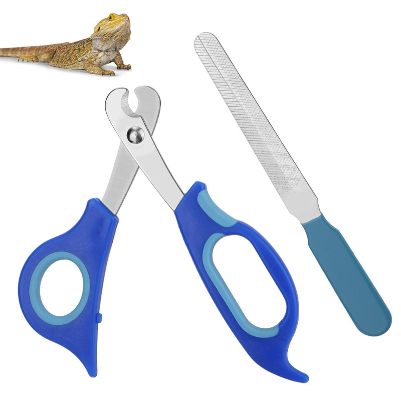 Bearded Dragon Nail Clippers and File, Stainless Steel Small Animal Toe Nail Trimmer Scissors Professional Grooming Pet Tool for Reptiles Turtle Chameleon Iguana (Blue) - PawsPlanet Australia