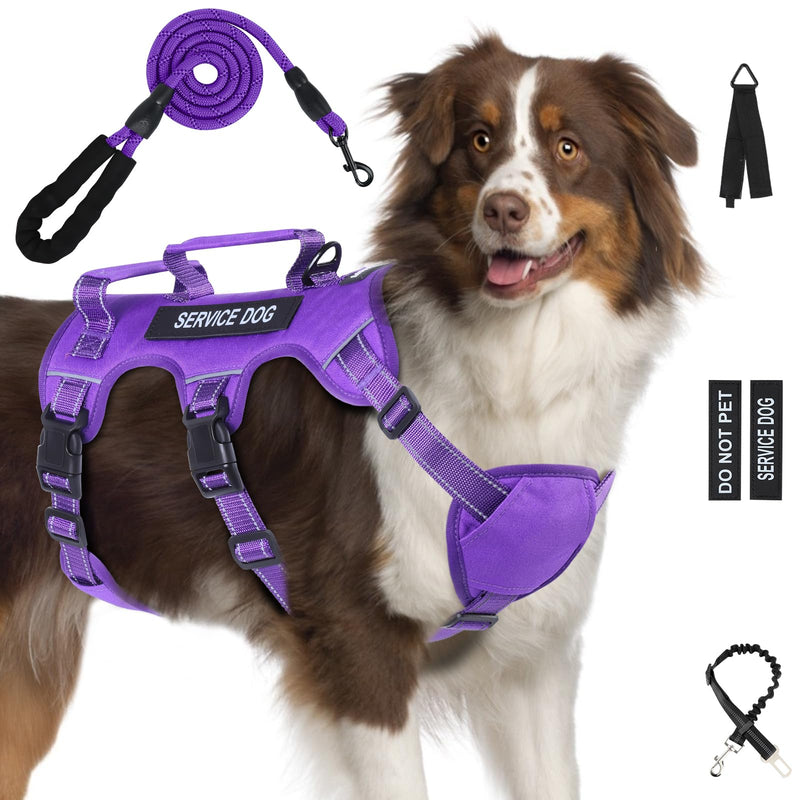 Escape Proof Dog Harness for Large Medium Sized Dogs Six Point Adjustable, Service Dog Vest Harness and Leash Set, No Pull Dogs Harnesses with Handle, XL Dog Harnesses for Walking(Purple, XL) X-Large Purple - PawsPlanet Australia
