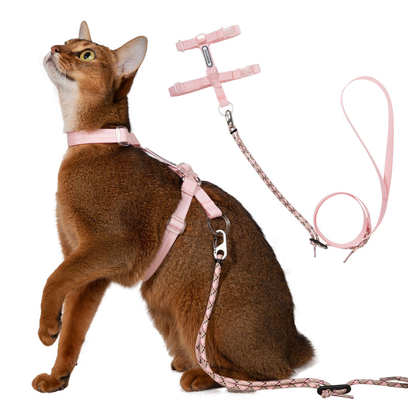 Cat Harness and Leash Set - Pink Lightweight Soft Kitten Harness Escape Proof, Adjustable Travel Pet Harness for Walking，Easy Control Comfortable Outdoor (Pink, One Size Fits All) - PawsPlanet Australia