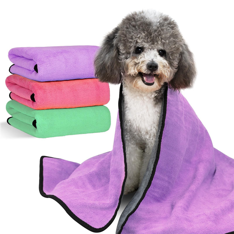 MICOOYO 3PCS Dog Towels for Drying, Super Absorbent Pet Grooming Towels, Quick Drying Dog Bath Towel for Puppy Cats (Violet, Pink, Green, XS) Purple, Pink, Green X-Small - PawsPlanet Australia