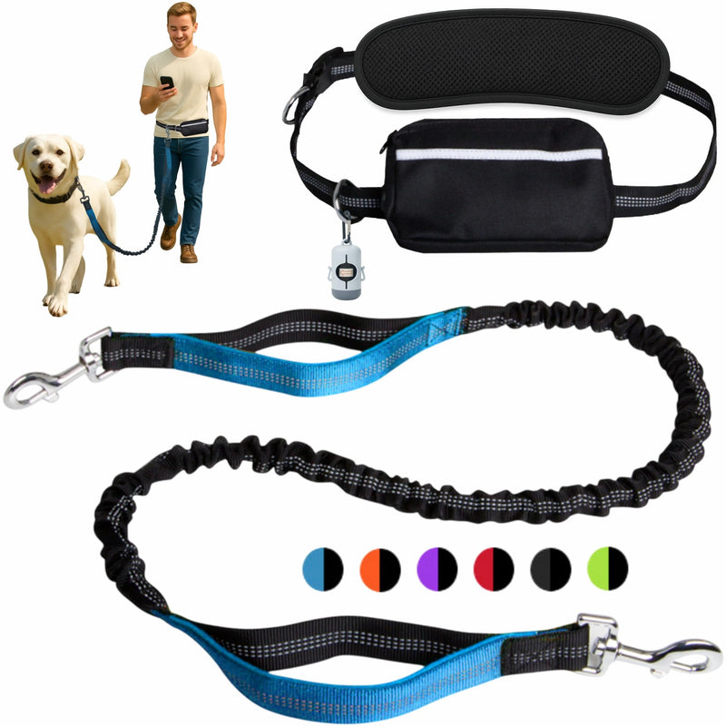 Hands-Free Dog Leash for Dogs up to 130 lbs – Heavy-Duty, Shock-Absorbing Bungee Leash with Zipper Pouch, Dual Padded Handles & Adjustable Waist Belt for Running & Walking – Sky Blue - PawsPlanet Australia
