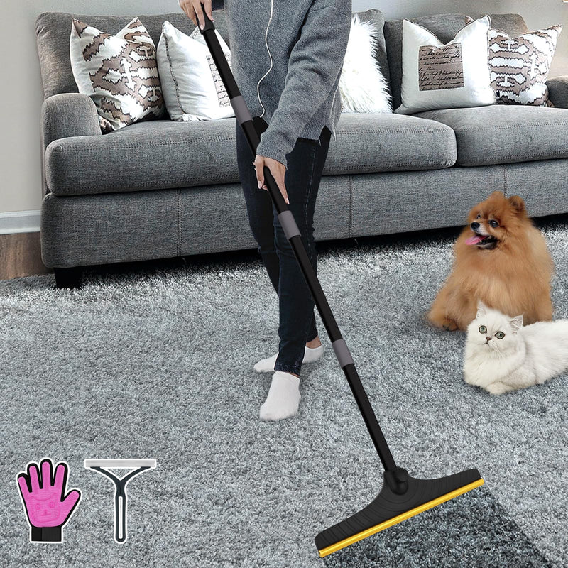 B-Land Carpet Rake for Pet Hair Removal, Reusable Pet Hair Remover with 60” Adjustable Long Handle, Carpet Scraper Dog Cat Hair Remover Tool for Rugs, Mats, Couch, Furniture-Black Pole Black&grey - PawsPlanet Australia