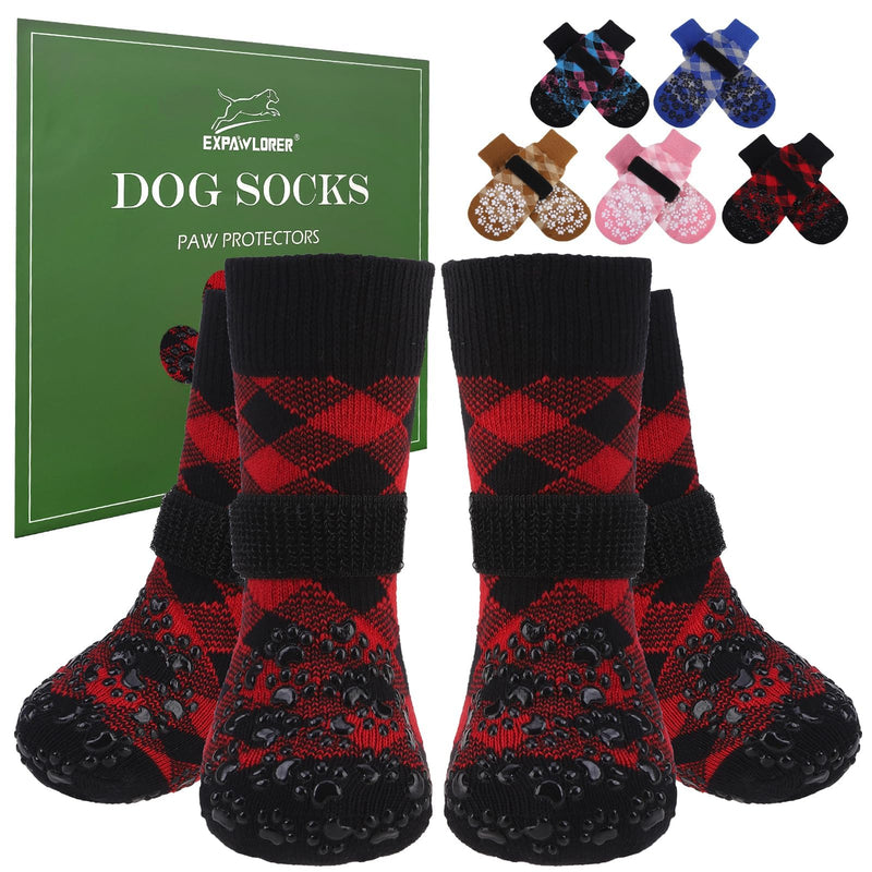 EXPAWLORER Dog Socks for Hot Pavement to Prevent Licking Paws, Anti Slip Doggie Booties Grippy Shoes for Hardwood Floors, Boots & Paw Protectors for Small Medium Large Senior Dogs Red Black L Red&Black - PawsPlanet Australia