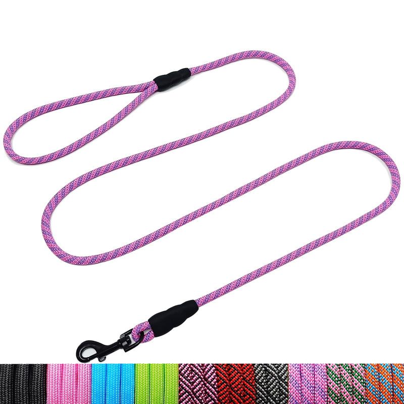 WYuZe 5ft Puppy Leash for Small Dogs, 1/4" Thin Rope Dog Leash with Easy to Use Hook, Chihuahua/Yorkie/Toy Breed Lightweight Leashes 10 Colors, Pink Purple 5 FT (3~18 lbs) - PawsPlanet Australia