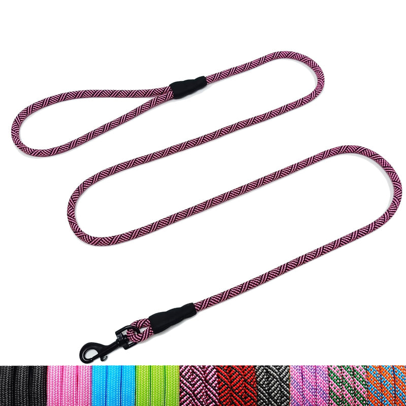 WYuZe 5ft Puppy/Dog Leash for Small Dogs, 1/4" Thin Rope Leash with Easy to Use Hook, Lightweight Cat Leashes for Chihuahua/Yorkie/Tiny Breed, 10 Colors, Black Pink 5 FT (3~18 lbs) - PawsPlanet Australia