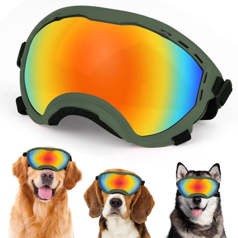 Dog Goggles,UV Protection Dog Sunglasses for Medium-Large Breed,Dogs Eye Protection with Adjustable Strap (Army Green) Army Green