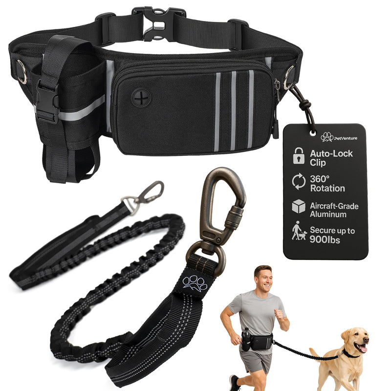 Ultimate Safety Hands-Free Dog Leash – Heavy Duty Secure Hook, Shock-Absorbing Bungee, Waist Belt & Pouch, Dual Handles – Fits All Dog Sizes - PawsPlanet Australia