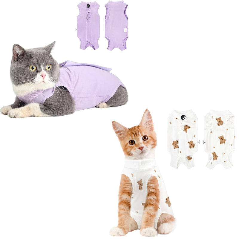 2PCS Cat Recovery Suit for Abdominal Wounds or Skin Diseases, Pink & Donut Cat Onesie for Cats After Surgery Female Kitten Recovery Suit, Breathable E-Collar Alternative for Cats After Spay Anti - PawsPlanet Australia