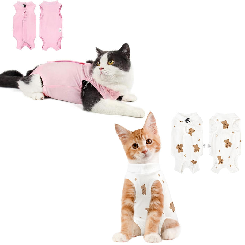 2PCS Cat Recovery Suit for Abdominal Wounds or Skin Diseases, Pink & Donut Cat Onesie for Cats After Surgery Female Kitten Recovery Suit, Breathable E-Collar Alternative for Cats After Spay Anti - PawsPlanet Australia