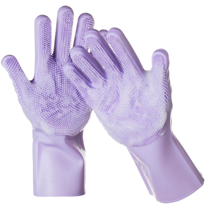DELOMO Dog Washing Gloves 1 Pair: Soft and Gentle Silicone Pet Grooming Gloves - Bathing Scrubber Brush Mitt Grooming Shedding Fur Removal Massage for Dogs/Cats/Horse, Purple Medium - PawsPlanet Australia