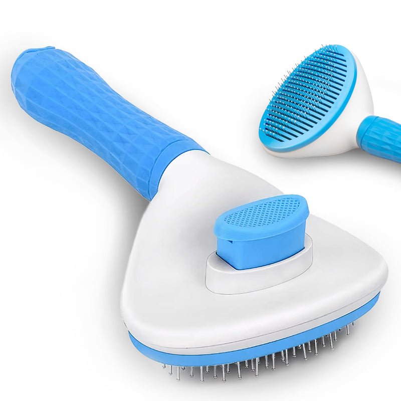 Dog & Cat Brush, Soft Self Cleaning Slicker Brush, Skin-Friendly Upgraded Dog Brush for Shedding, Massaging, and Grooming – Perfect for Long & Short Coats (Blue) Blue - PawsPlanet Australia