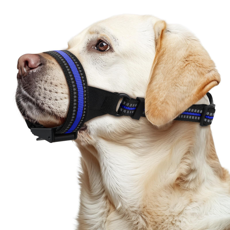 Dog Muzzle,Anti-Bite Adjustable Breathable Soft Muzzle for Small Medium Large Dogs - Vet Visits, Grooming & Training - Secure Fit, Lightweight Design,Allows Panting and Drinking Blue Line M - PawsPlanet Australia