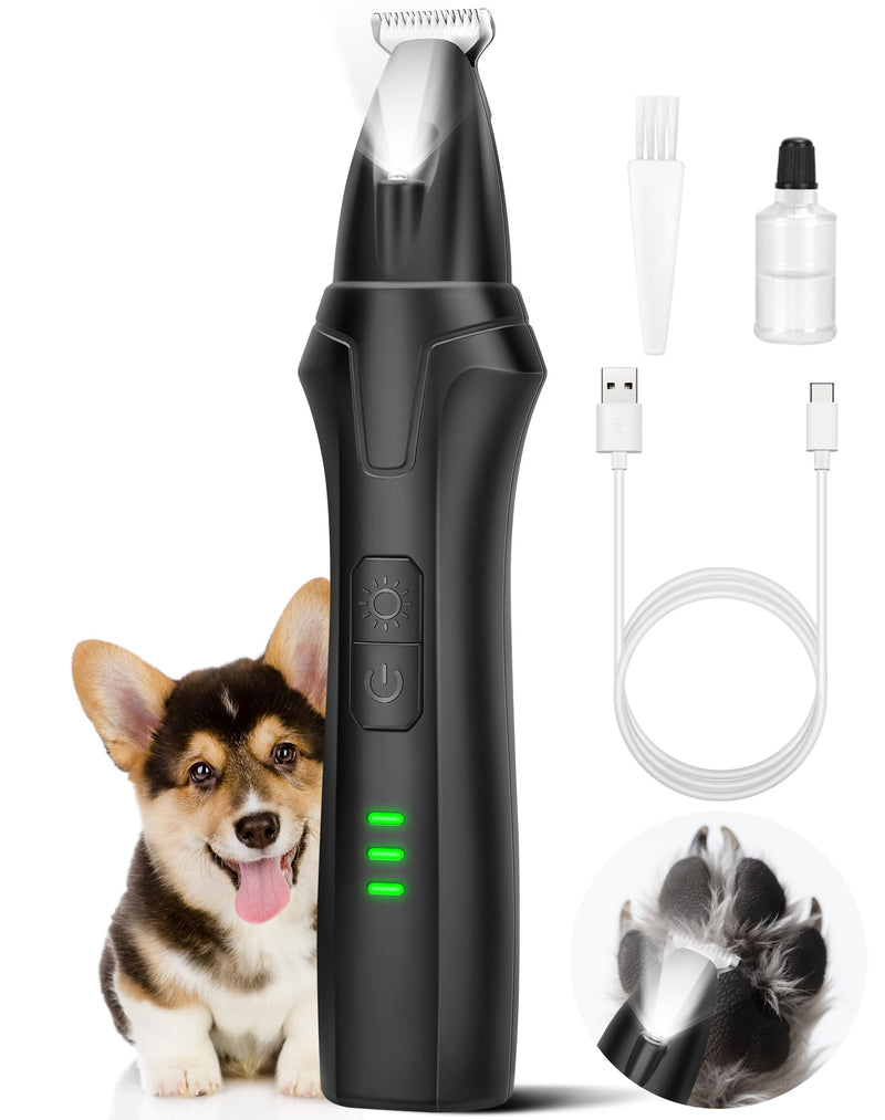 LEYOUFU Dog Paw Trimmer with LED Light, 2 Speed Low Noise Paw Trimmers for Dog's Feet, Cordless Electric Dog Clippers for Grooming Cat Hair Shaver for Paws, Ears, Face, Rump Small Areas (Black) Black - PawsPlanet Australia